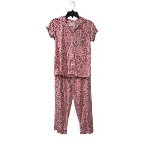 The Cats Pajamas Pink Floral Short-Sleeve Button-Down Pajama Set Size S
